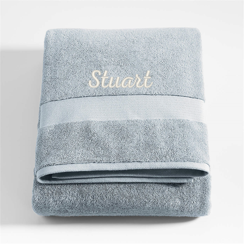 View Personalized Organic Turkish Cotton Mist Blue Bath Sheet details