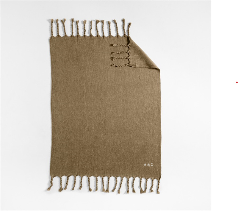 View Personalized Cozy Fringe 70"x55" Camel Tan Throw Blanket details