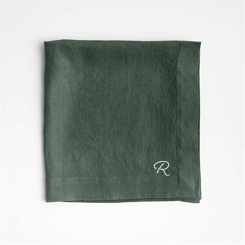 View Personalized Marin Pine Green European Linen Napkin, Set of 8 details