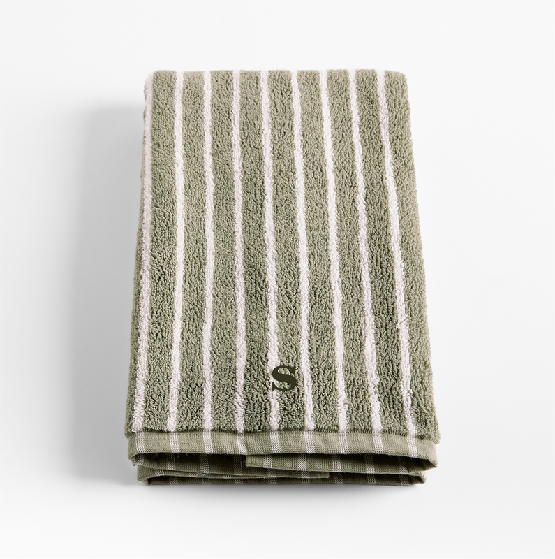 View Personalized Organic Turkish Cotton Shadow Sage and Pampas Ivory Stripe Hand Towel details