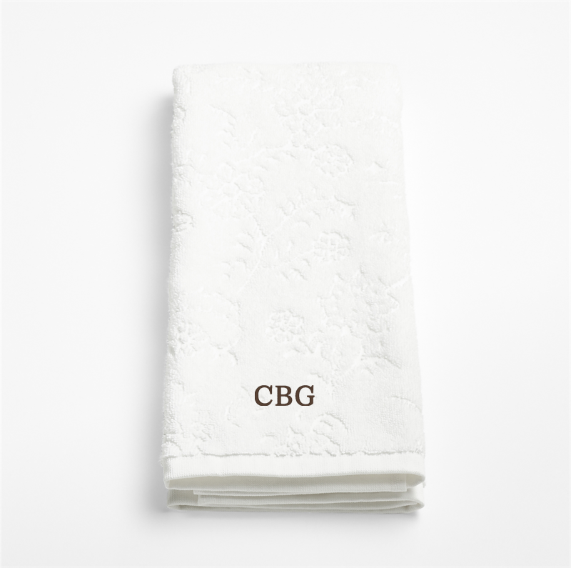 View Personalized Floral Jaquard Organic Cotton Crisp White Hand Towel details