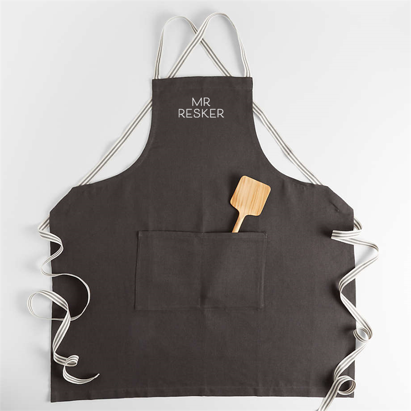 View Personalized Oslo Cross-Back Grey Linen-Organic Cotton Apron with Pocket details