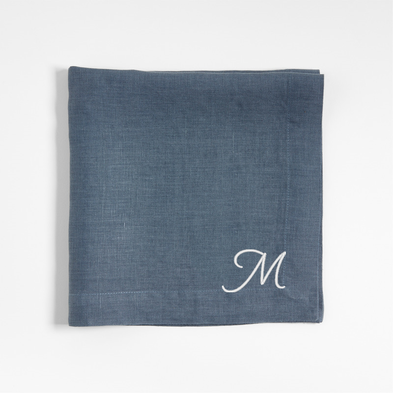 View Personalized Marin Slate Blue EUROPEAN FLAX ™-Certified Linen Napkins, Set of 4 details
