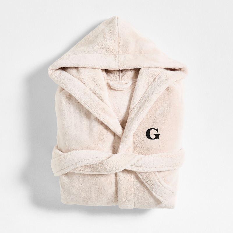 View Personalized Small/Medium Plush Faux Fur Calm Beige Hooded Bath Robe details