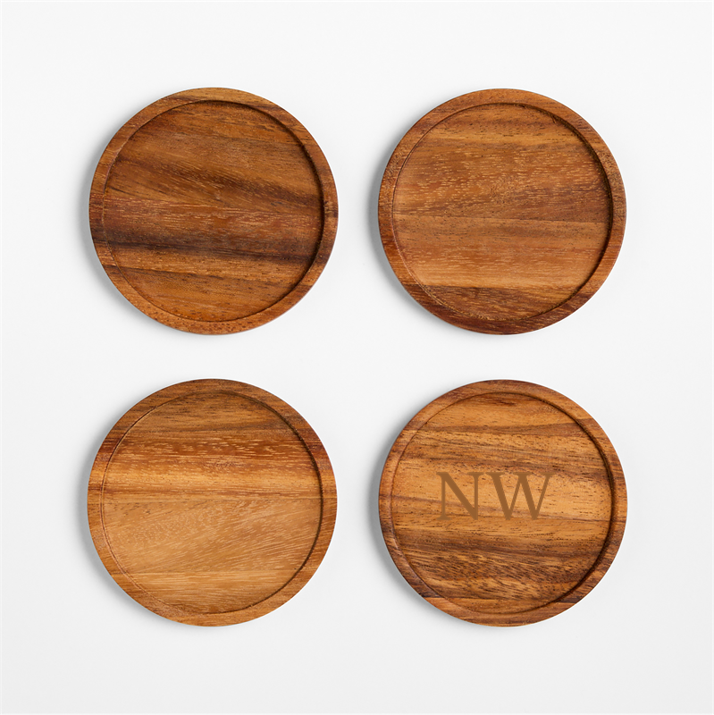 View Personalized Tondo Acacia Wood Coasters, Set of 4 details