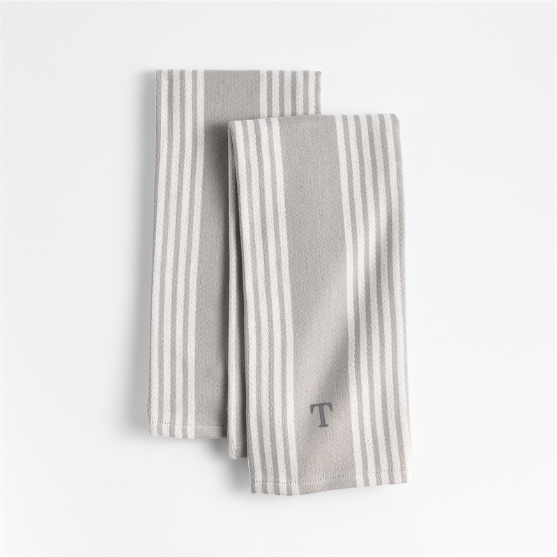 View Personalized Cuisine Grey with White Stripe Organic Cotton Kitchen Towels, Set of 2 details