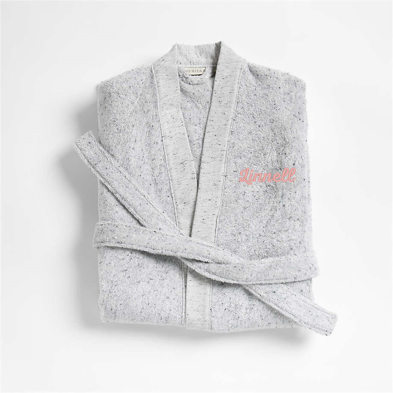 View Personalized Organic Small/Medium Turkish Cotton Grey Fleck Bathrobe details