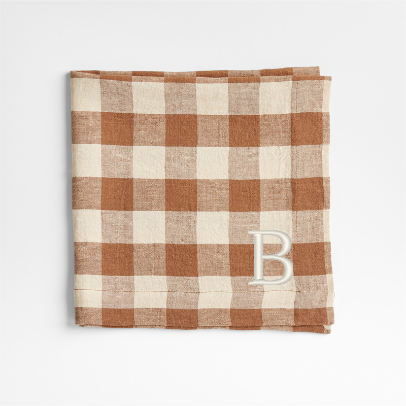 View Personalized Marin Walnut Brown EUROPEAN FLAX ™-Certified Linen Buffalo Check Napkin details