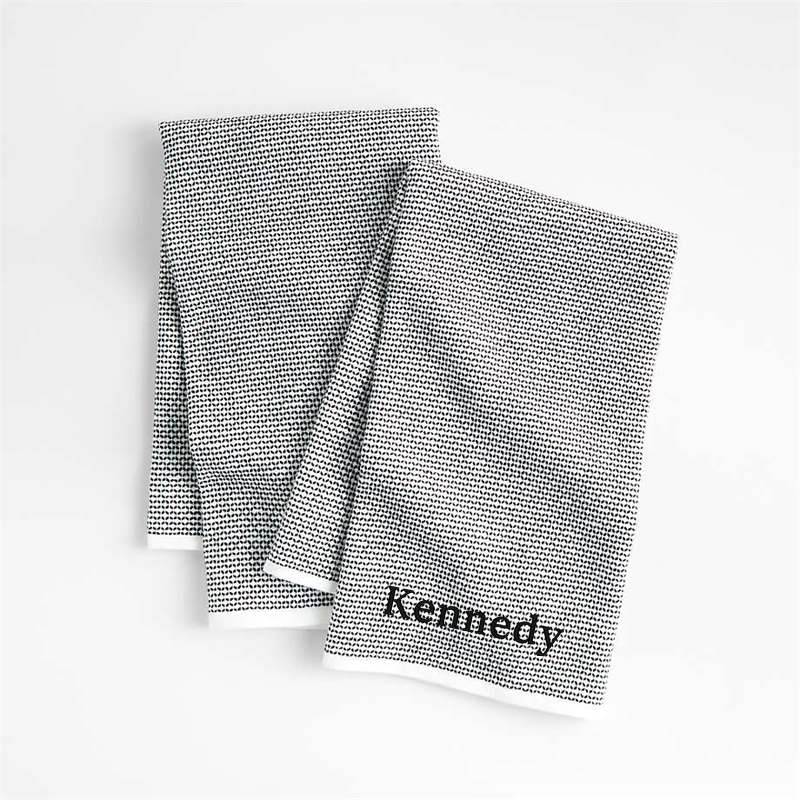 View Personalized Textured Terry Black Organic Cotton Kitchen Towels, Set of 2 details