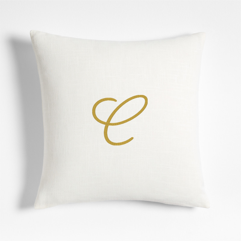 View Personalized Organic Cotton Monogrammable 20"x20" Pampas Ivory Throw Pillow with Down-Alternative Insert details
