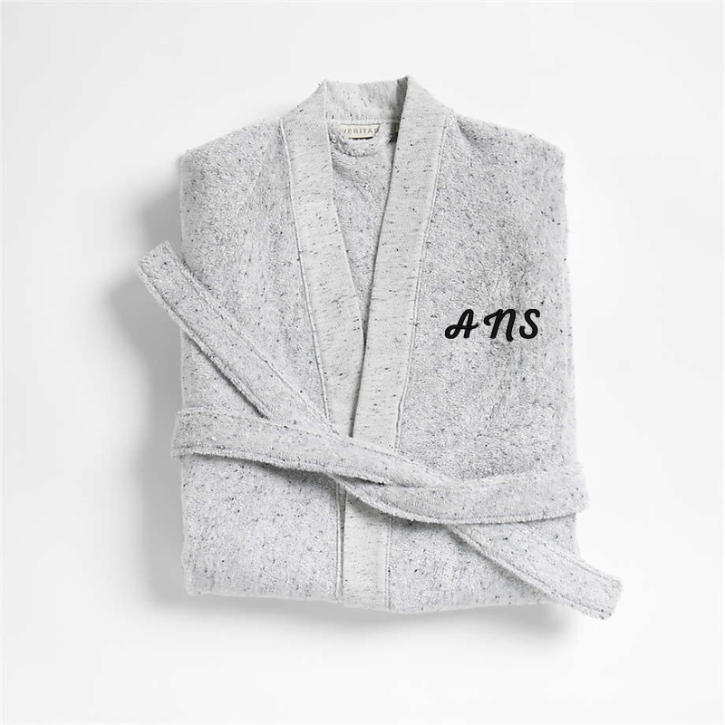 View Personalized Organic Small/Medium Turkish Cotton Grey Fleck Bathrobe details