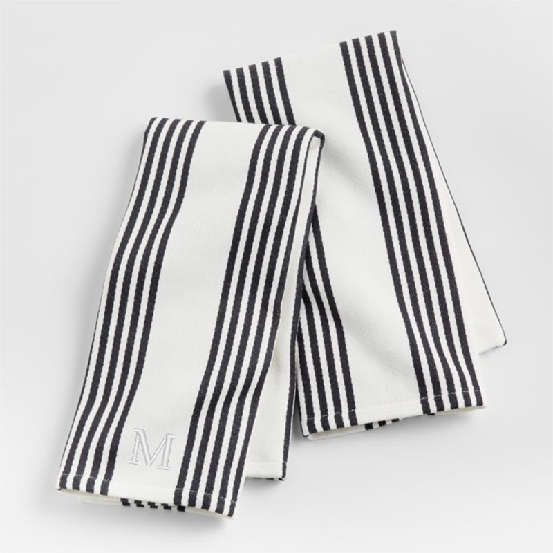 View Personalized Cuisine Stripe Black Organic Cotton Kitchen Towels, Set of 2 details