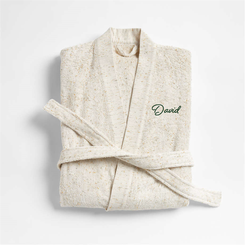 View Personalized Organic Large/Extra-Large Turkish Natural Beige Fleck Bathrobe details
