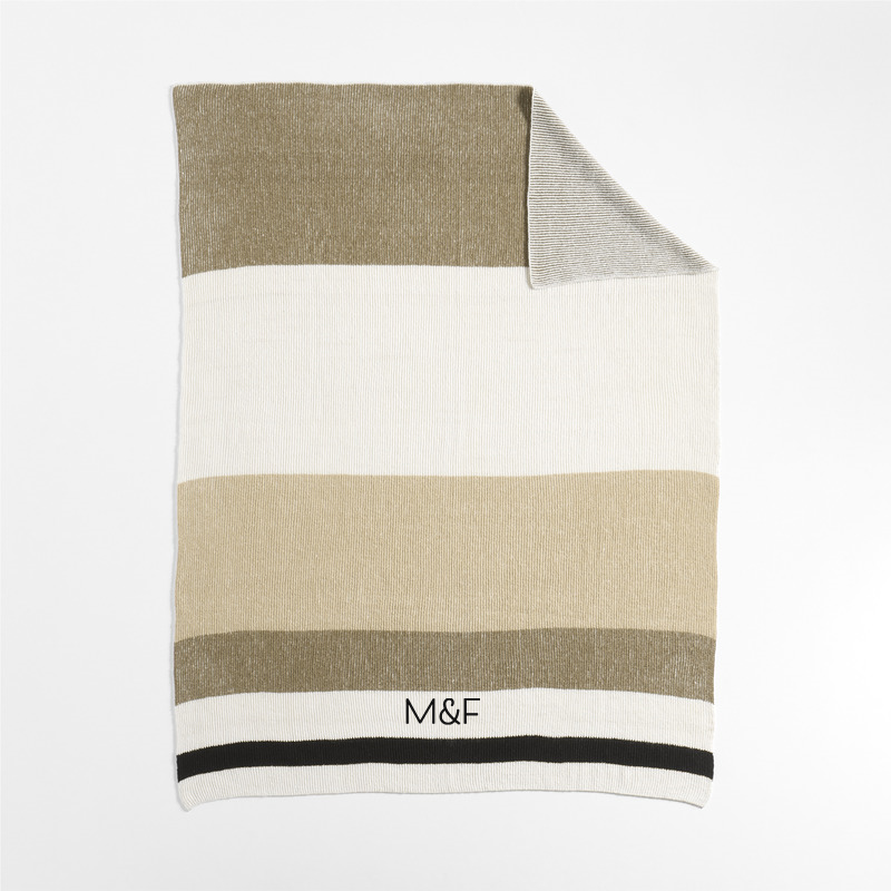 View Personalized Ribbed Knit 70"x55" Wool Blend Tan Throw Blanket details