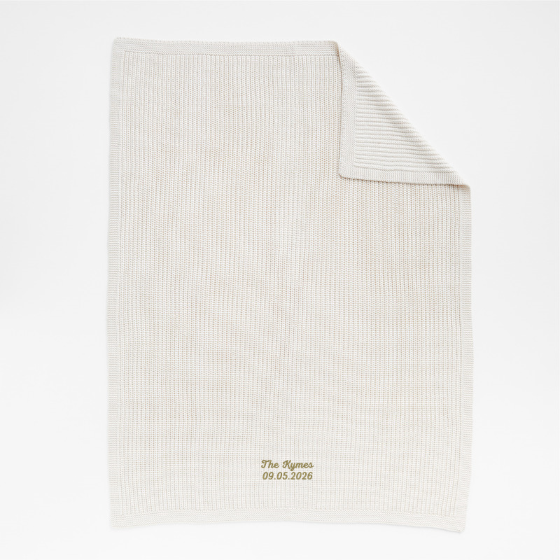 View Personalized Arctic Ivory Wool Blend 70''x55" Fisherman Knit Throw Blanket details