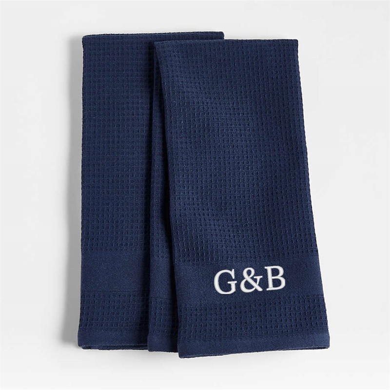 View Personalized Waffle-Terry Indigo Organic Cotton Kitchen Towels, Set of 2 details