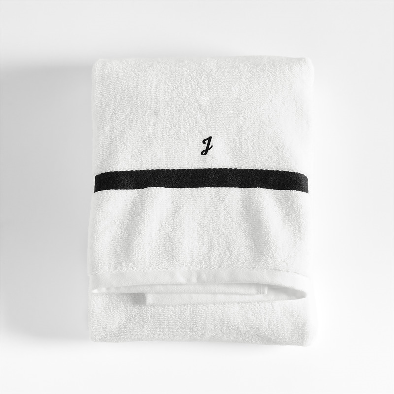 View Personalized Tuxedo Stripe Organic Cotton Ink Black Bath Towel details