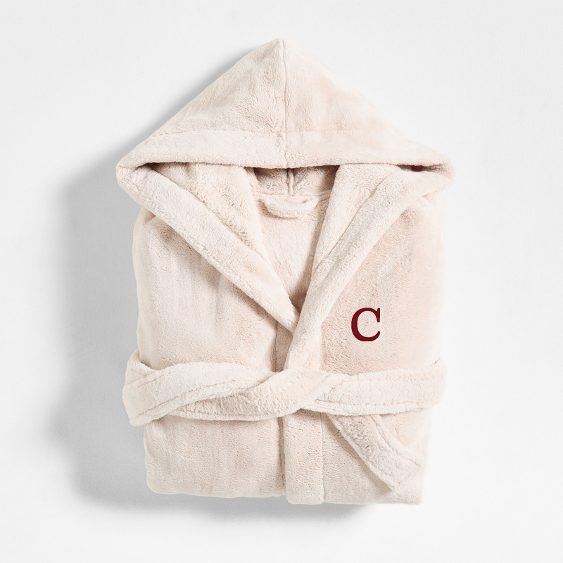 View Personalized Large/Extra-Large Plush Faux Fur Calm Beige Hooded Bath Robe details