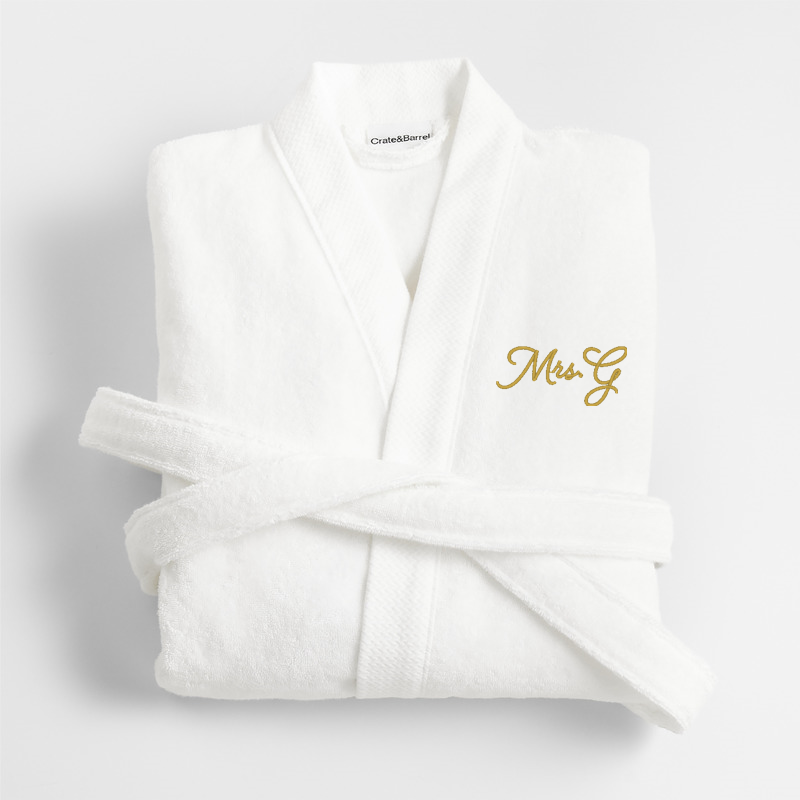 View Personalized Organic Turkish Cotton Crisp White Bath Robe S/M details