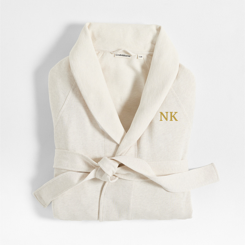 View Personalized Organic S/M Cotton Jersey Heathered Ivory Bath Robe details