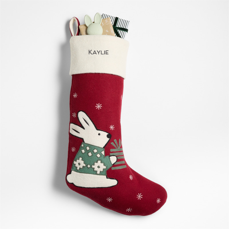 View Personalized Arctic Friends Bunny Wool Christmas Stocking by Joan Anderson details