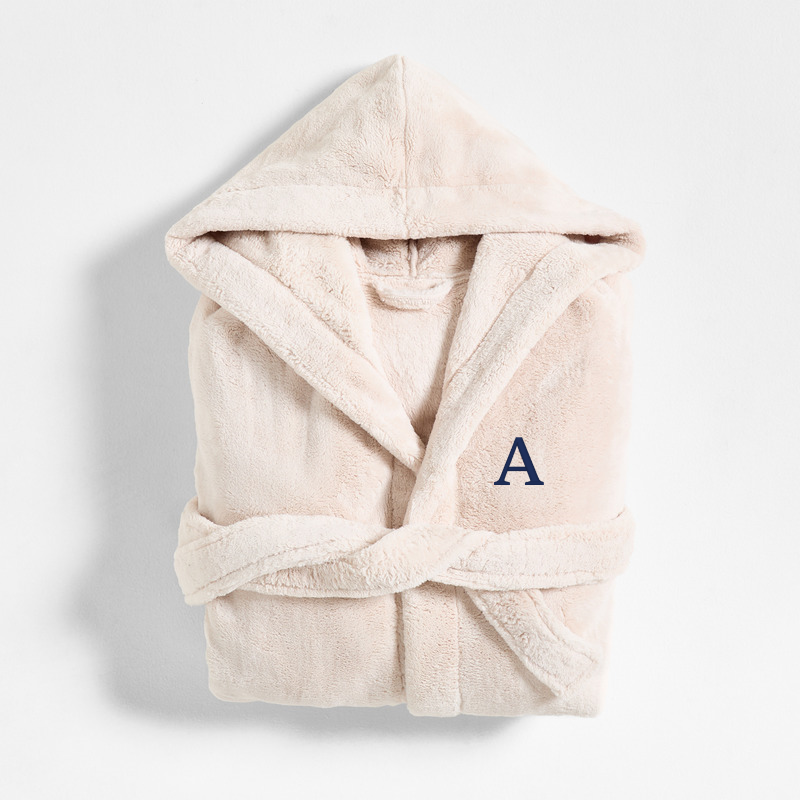 View Personalized Large/Extra-Large Plush Faux Fur Calm Beige Hooded Bath Robe details
