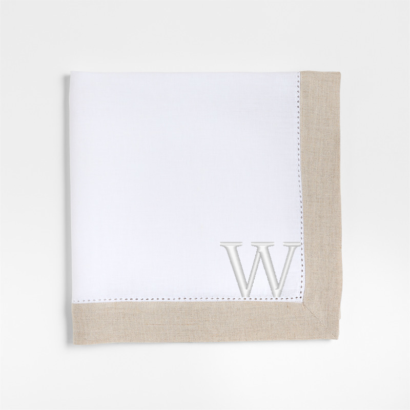 View Personalized Marin Natural and Cream EUROPEAN FLAX ™-Certified Linen Napkins with Hemstitch, Set of 8 details