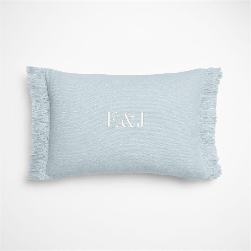 View Personalized Casual Textured Fringe 24"x16" Pale Blue Throw Pillow with Down-Alternative Insert details