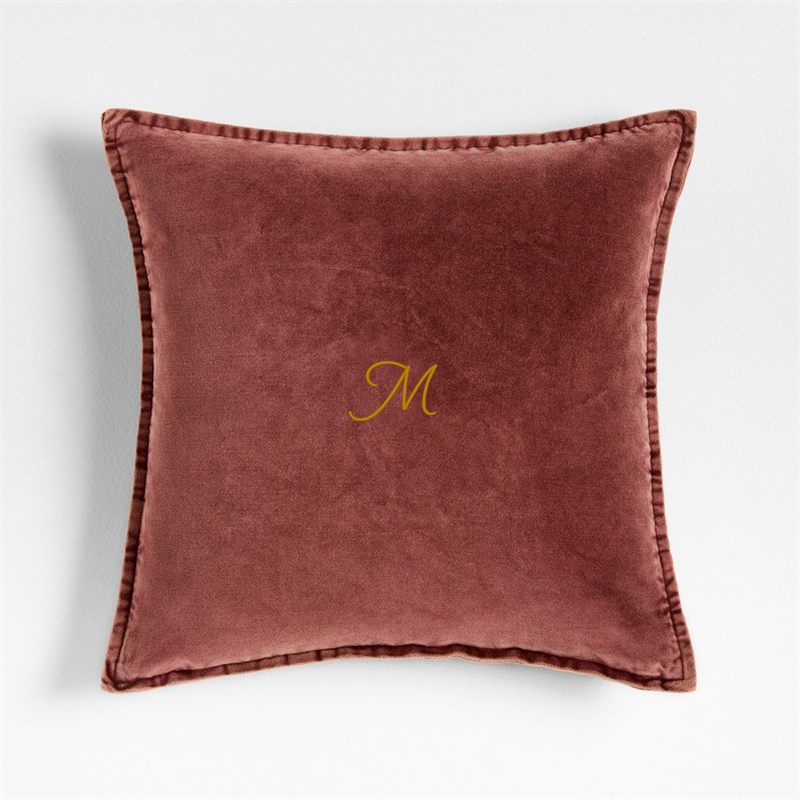 View Personalized Relaxed Washed Organic Cotton Velvet 20"x20" Chestnut Red Throw Pillow Cover details