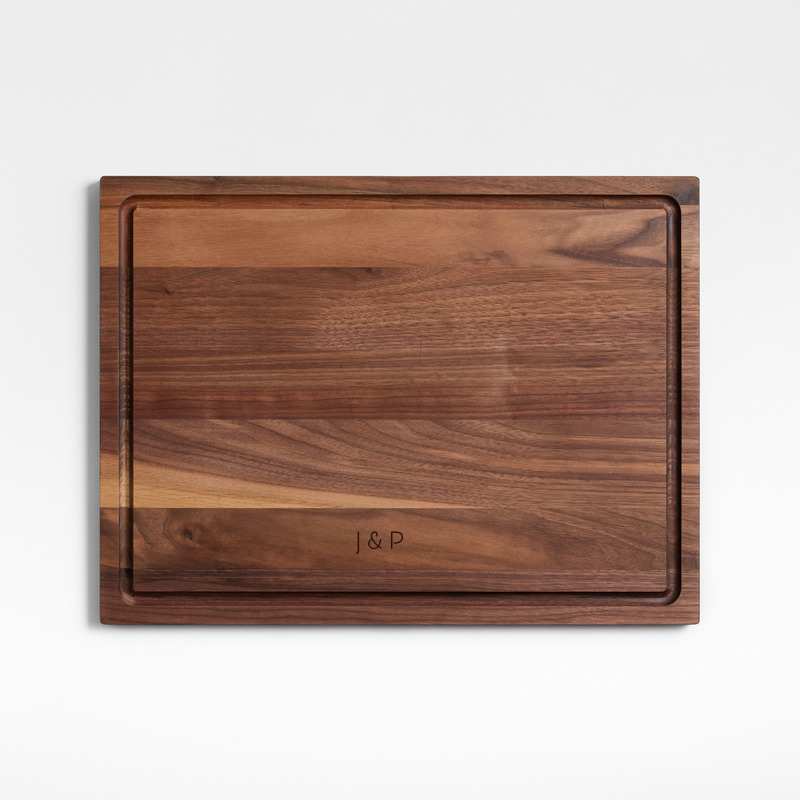 View Personalized Crate & Barrel Reversible Walnut Wood Cutting Board 20"x15"x0.75" details