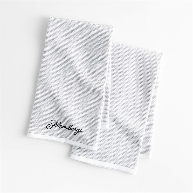 View Personalized Textured Terry Alloy Grey Organic Cotton Kitchen Towels, Set of 2 details