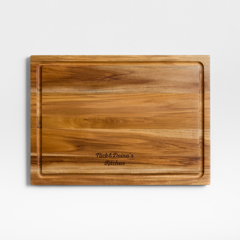 View Personalized Crate & Barrel Reversible Teak Wood Cutting Board 18"x13"x0.75" details