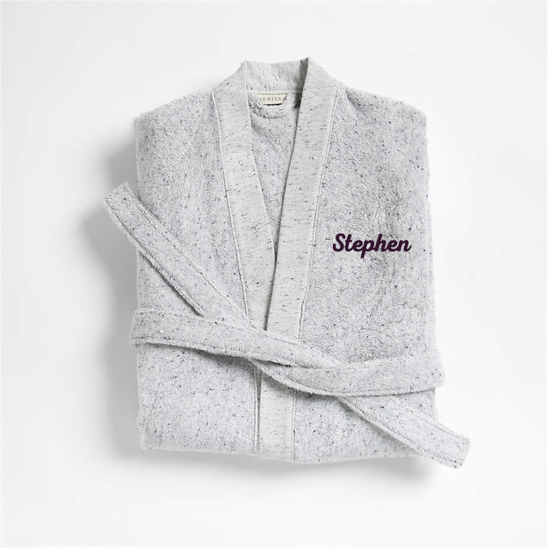 View Personalized Organic Large/Extra-Large Turkish Cotton Grey Fleck Bathrobe details