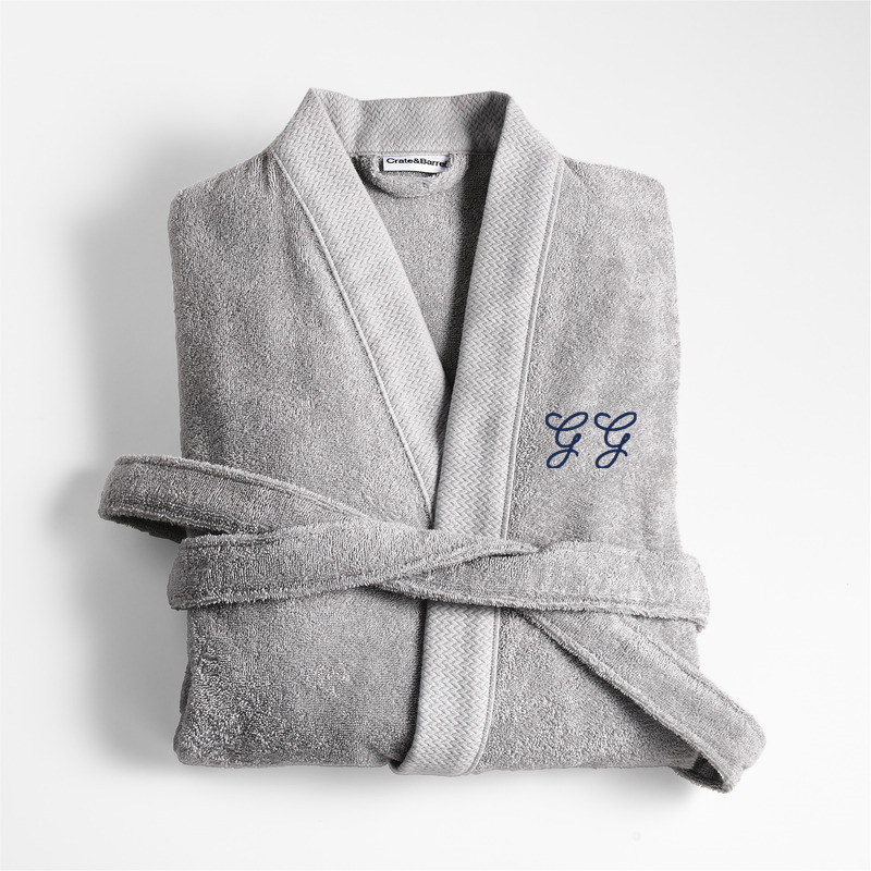 View Personalized Organic Turkish Cotton Grey Bath Robe S/M details