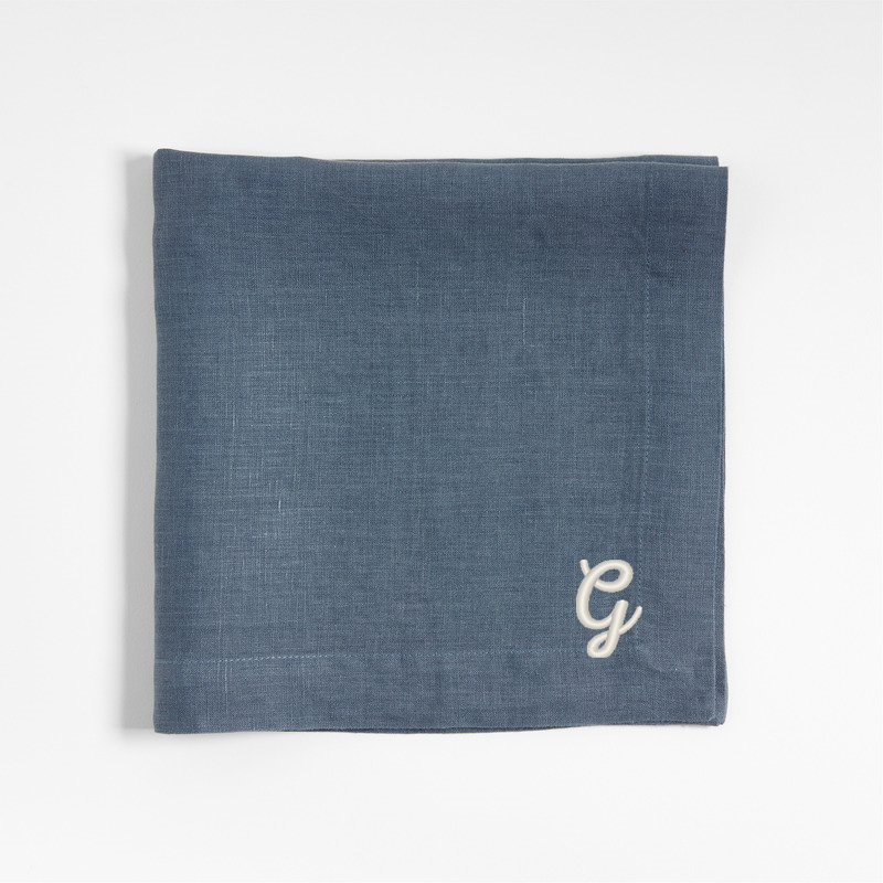 View Personalized Marin Slate Blue EUROPEAN FLAX ™-Certified Linen Napkins, Set of 4 details