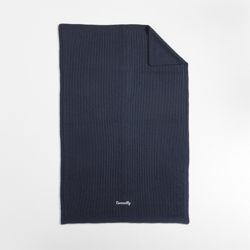 View Personalized Deep Indigo Wool Blend 70''x55" Fisherman Knit Throw Blanket details