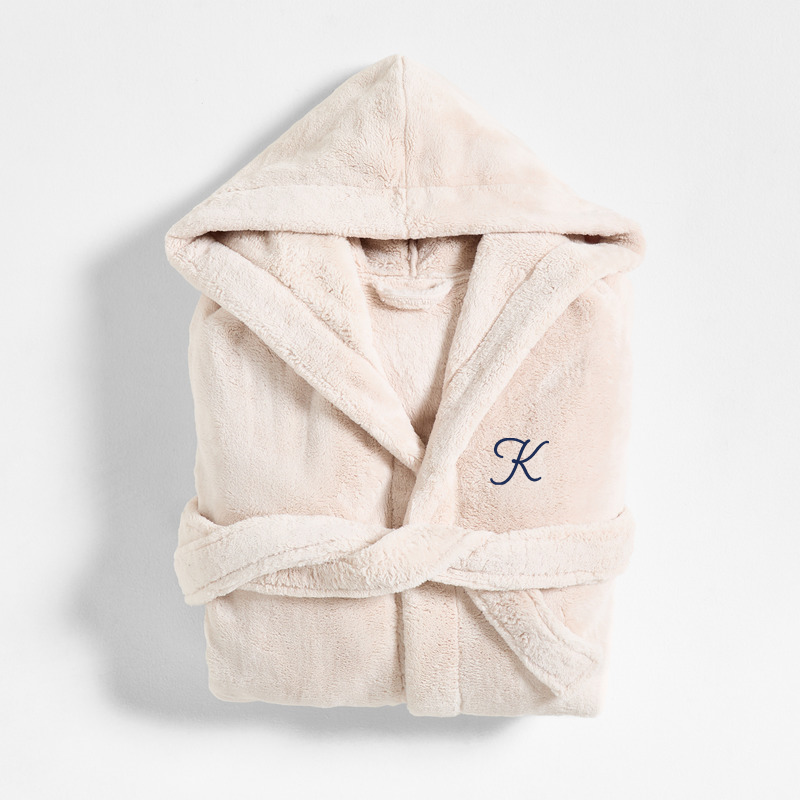 View Personalized Large/Extra-Large Plush Faux Fur Calm Beige Hooded Bath Robe details