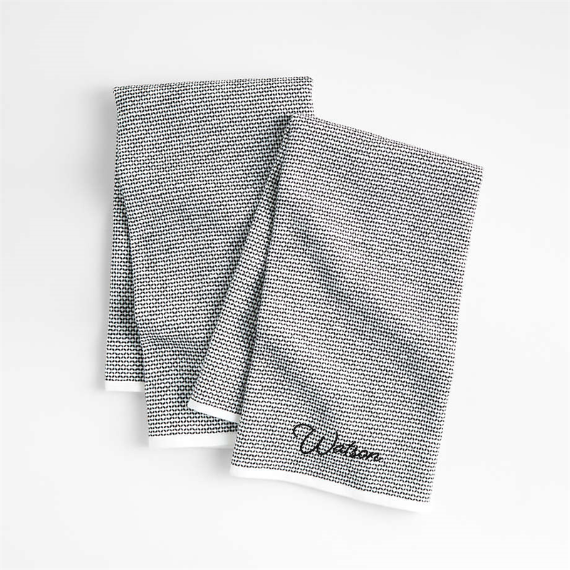 View Personalized Textured Terry Black Organic Cotton Kitchen Towels, Set of 2 details