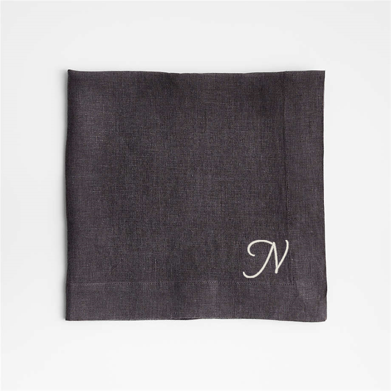 View Personalized Marin Storm Grey EUROPEAN FLAX ™-Certified Linen Napkin, Set of 4 details