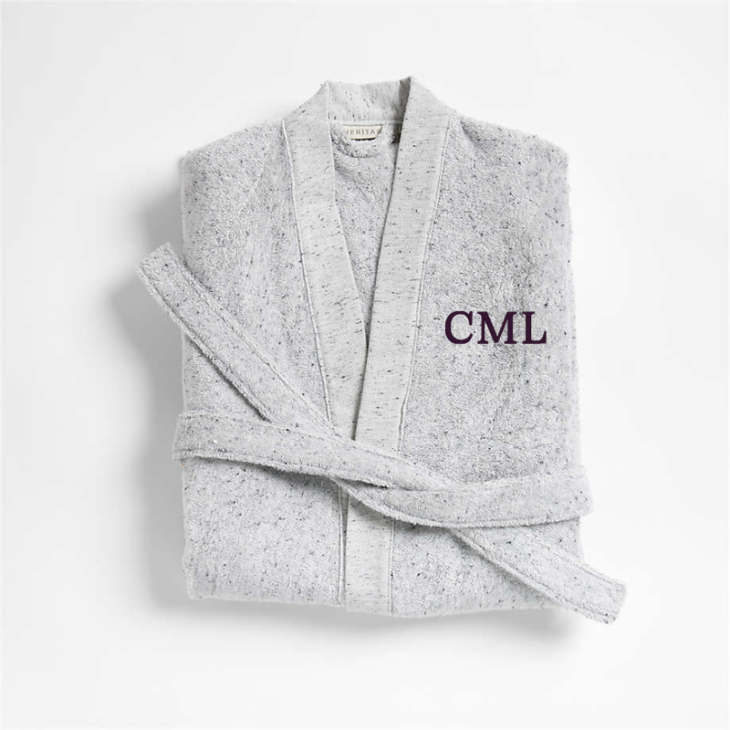View Personalized Organic Large/Extra-Large Turkish Cotton Grey Fleck Bathrobe details