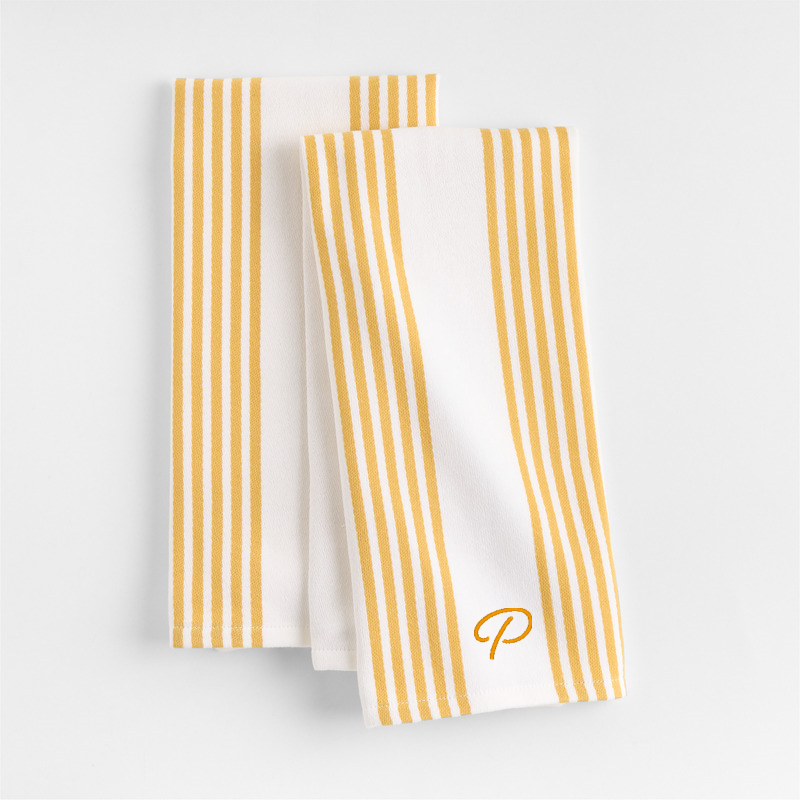View Personalized Cuisine Stripe Saffron Yellow Organic Cotton Dish Towels, Set of 2 details