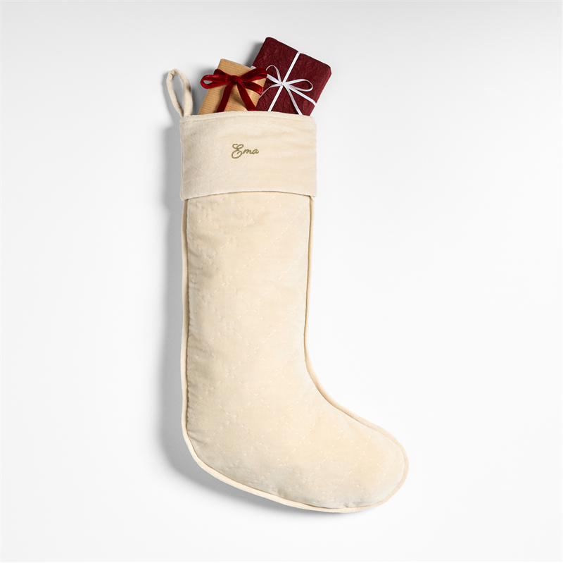 View Personalized Ivory Quilted Velvet Christmas Stocking details
