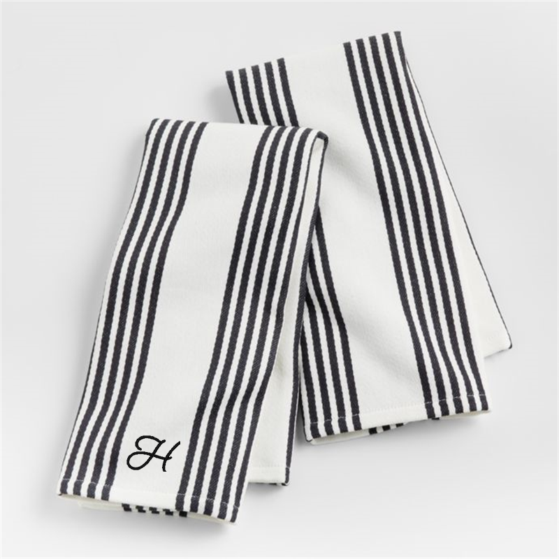 View Personalized Cuisine Stripe Black Organic Cotton Kitchen Towels, Set of 2 details
