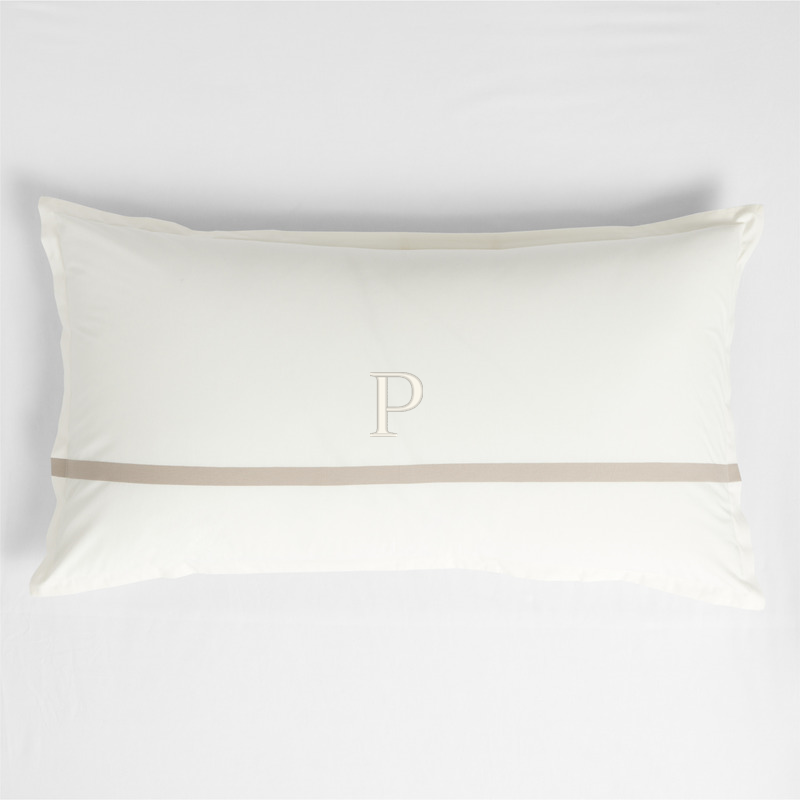 View Personalized Favorite Organic Cotton Percale Tuxedo Stripe Sand Beige King Bed Pillow Sham details