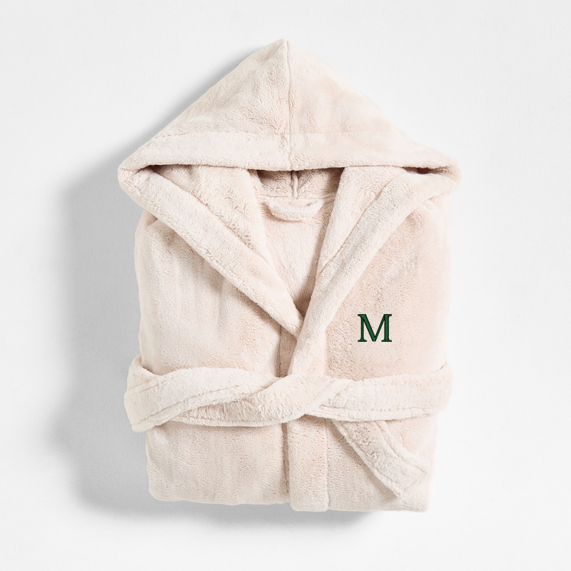 View Personalized Small/Medium Plush Faux Fur Calm Beige Hooded Bath Robe details