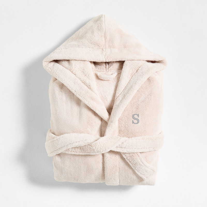 View Personalized Small/Medium Plush Faux Fur Calm Beige Hooded Bath Robe details