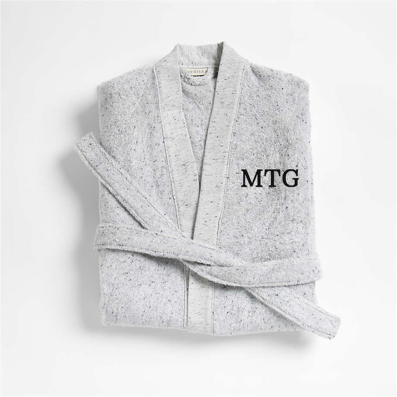 View Personalized Organic Small/Medium Turkish Cotton Grey Fleck Bathrobe details