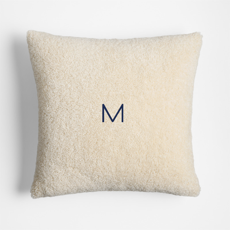 View Personalized Faux Shearling 20x20 Travertine Beige Throw Pillow with Feather Insert details