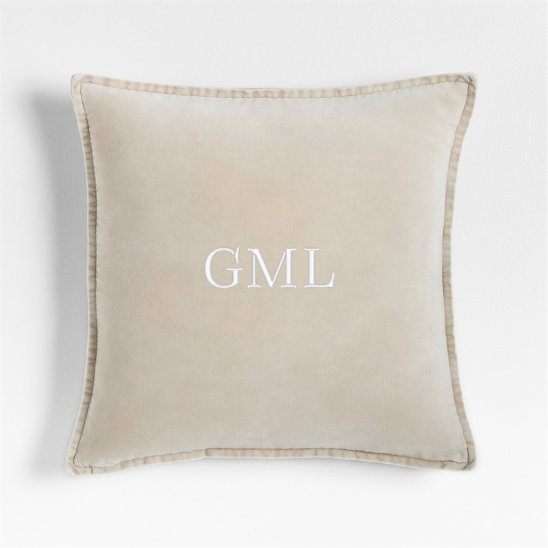View Personalized Relaxed Washed Organic Cotton Velvet 20"x20" Moonbeam Throw Pillow with Feather Insert details