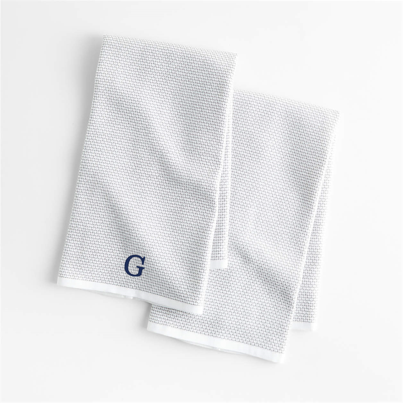 View Personalized Textured Terry Alloy Grey Organic Cotton Kitchen Towels, Set of 2 details